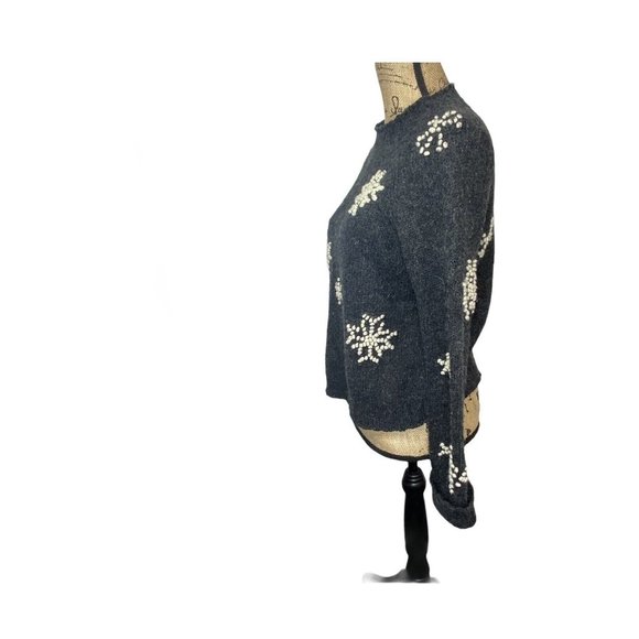 Marsh Landing Hand Knit Crew Snowflake Wool Blend Sweater Charcoal Gray M - Picture 3 of 12